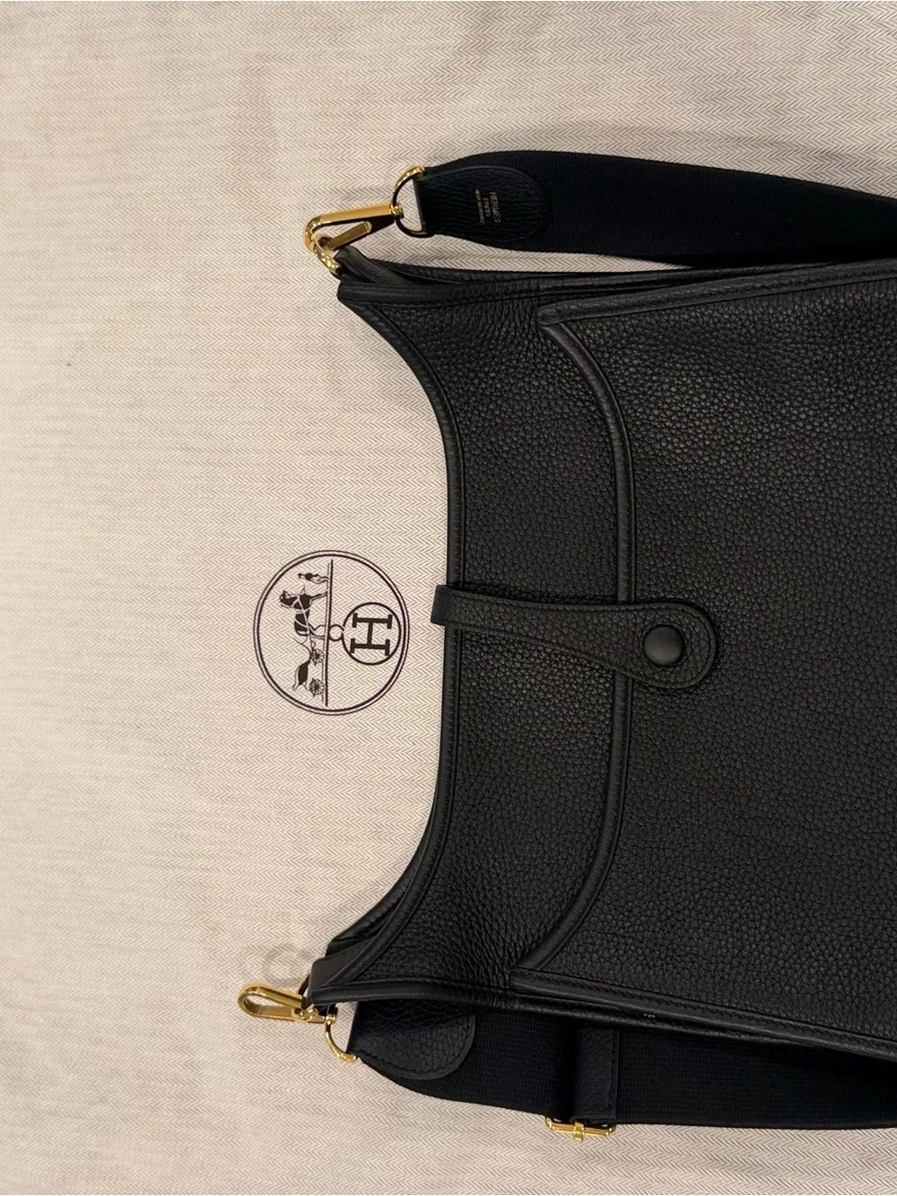 Hermes Black Perforated Evelyne Messenger Bag with Gold Hardware